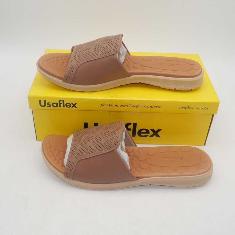 NEW Women's 10 Bunion Comfort Tan Brown Sandals Slides USAflex sold at Hammacher - Picture 2 of 9